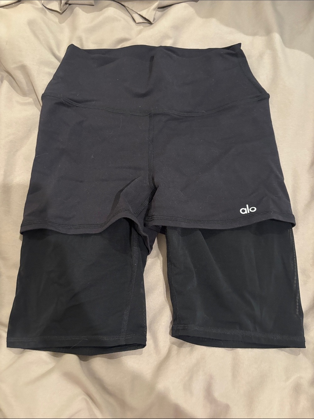 ALO Yoga Black Layered mesh biker shorts